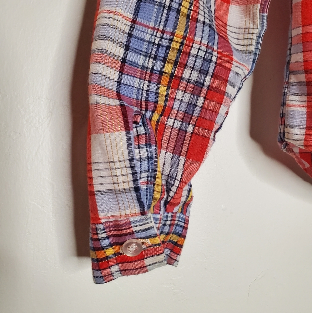 Bright and Basic Multi-color Vintage Plaid Shirt with Metallic Gold Threads - Picture 2 of 12